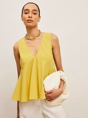 Commense Cotton & Linen V-Neck Peplum Top
